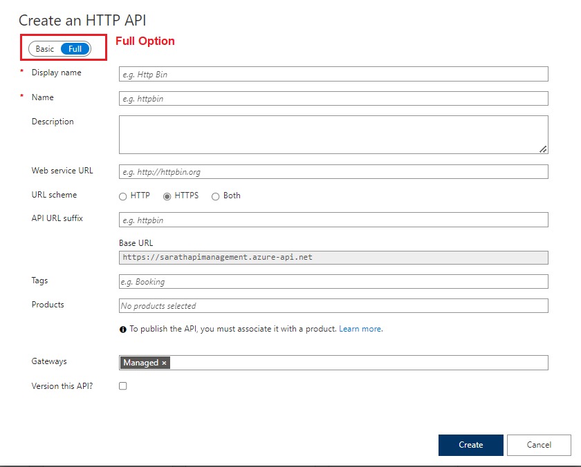 Create an HTTP API full option-12